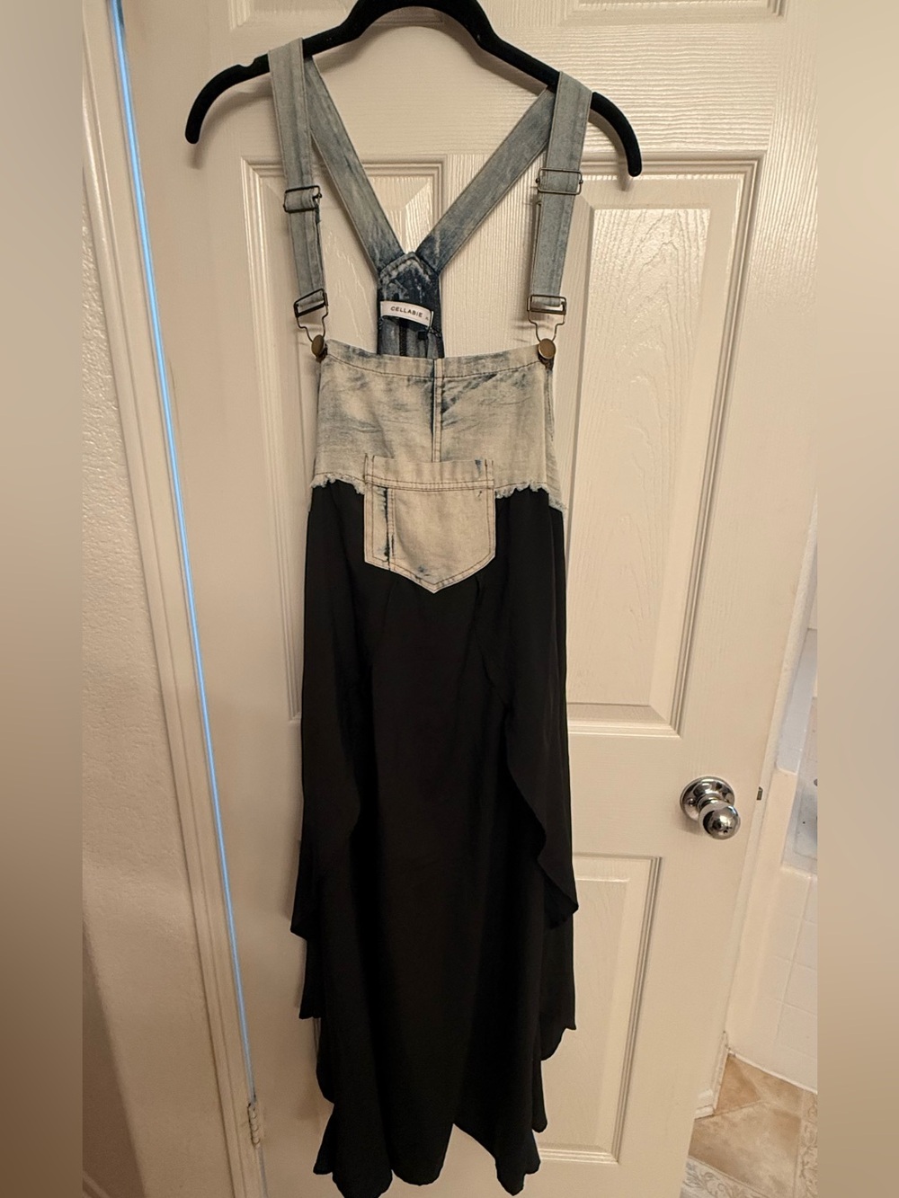NWT Cellabie XL Denim Black & Blue Boho Overall Midi  Dress Lagenlook